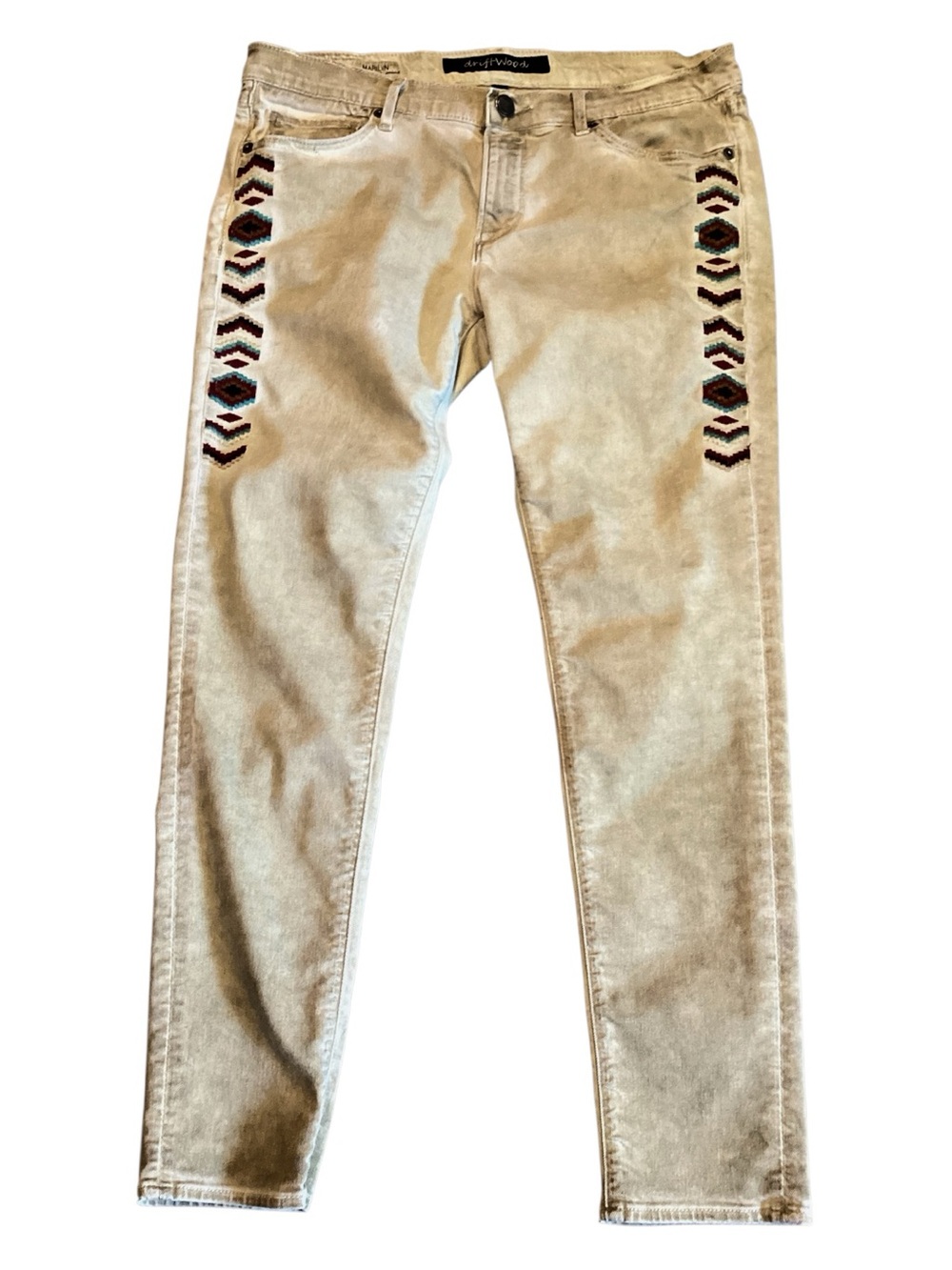 Driftwood Marilyn Jeans 29 Tan Southwestern Aztec Embroidered Skinny Boho READ